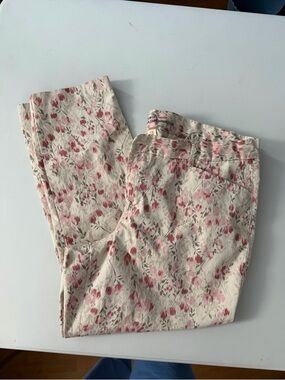 GAP Khakis Slim City Floral Cream and Pink Print